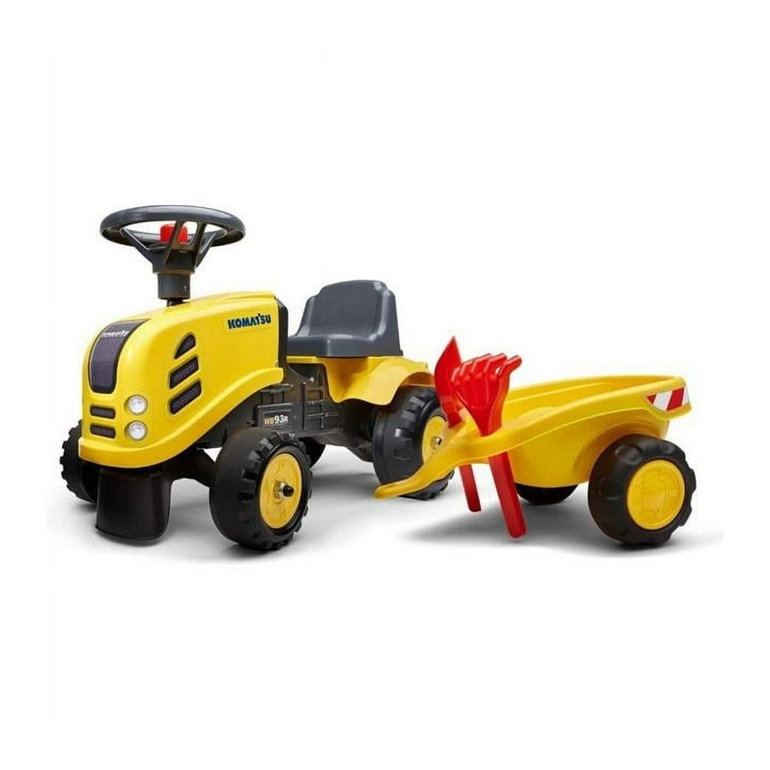 FALK Komatsu traktorius su ekskavatoriaus kibiru ir priekaba