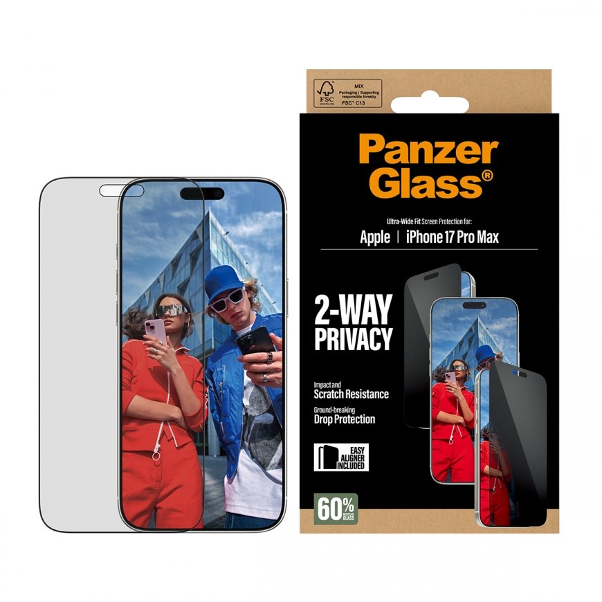 PanzerGlass ® 2-Way Privacy Screen Protector iPhone 17 Pro Max | Ultra-Wide Fit w. EasyAligner Kirka – 2