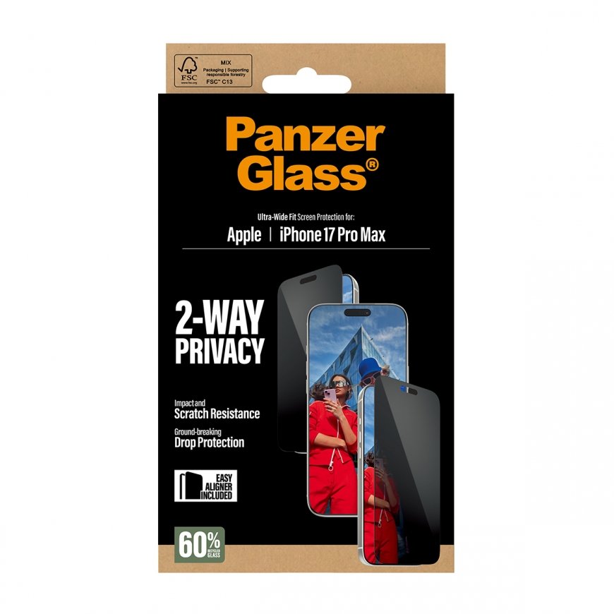 PanzerGlass ® 2-Way Privacy Screen Protector iPhone 17 Pro Max | Ultra-Wide Fit w. EasyAligner – 3