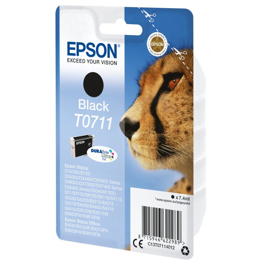 Epson Cheetah Singlepack Black T0711 DURABrite Ultra Ink – 2