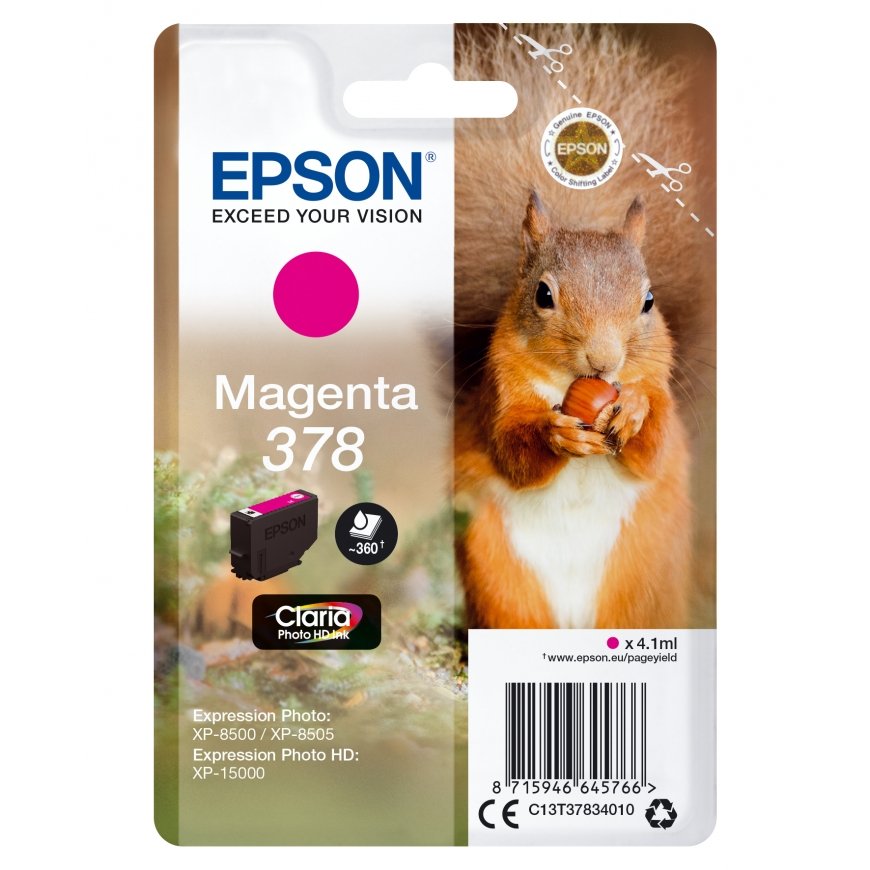 Epson Squirrel C13T37834010 rašalo kasetė 1 vnt Originalus Standartinė išeiga Rausvai raudona