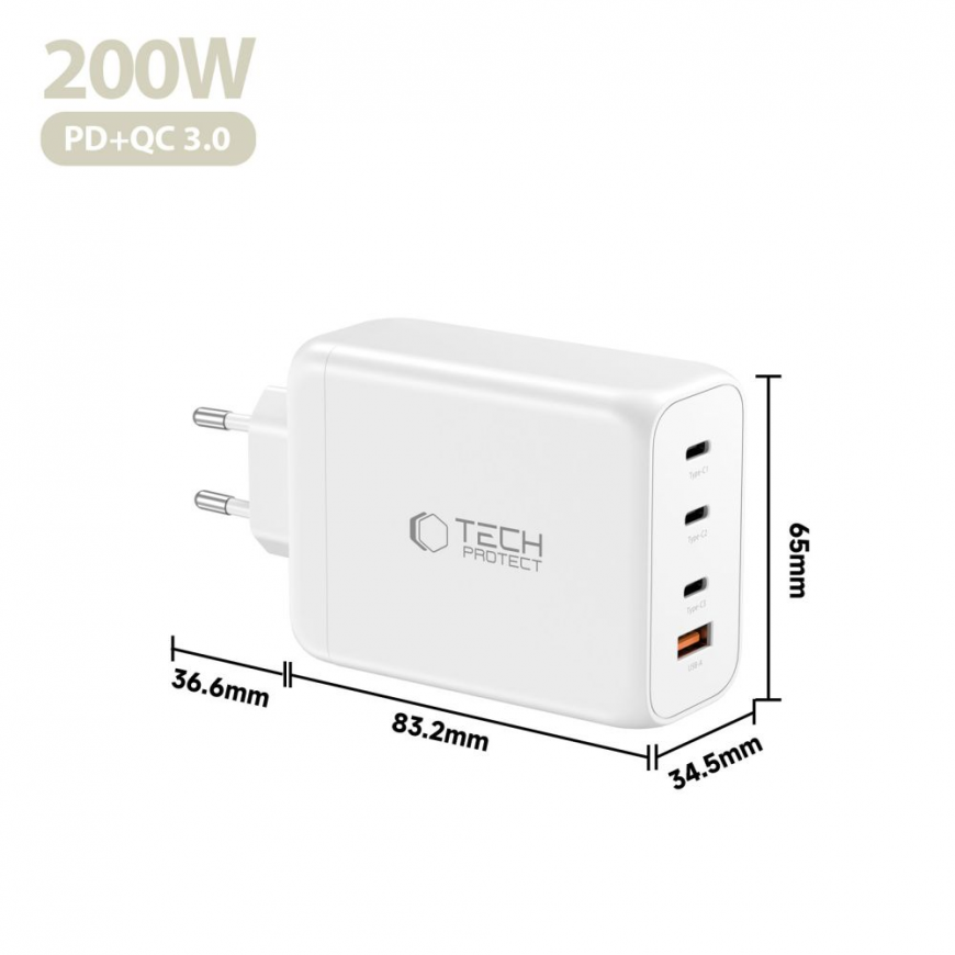 Tech-Protect NC200W-GaN 4-Port 200W Wall Charger - White – 5