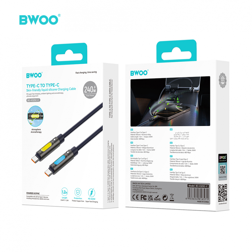 BWOO 240W Type C to Type C Data scented Cable With RGB Lighting – 4
