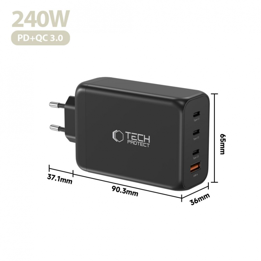 Tech-Protect NC240W-GaN 4-Port 240W Wall Charger - Black – 5