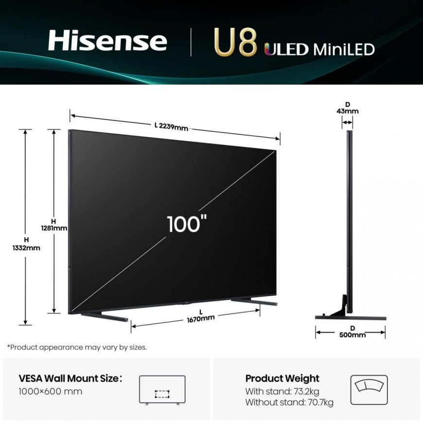 Hisense 100U8Q 2,54 m (100") 4K Ultra HD Älytelevisio Wi-Fi musta, Harmaa – 2