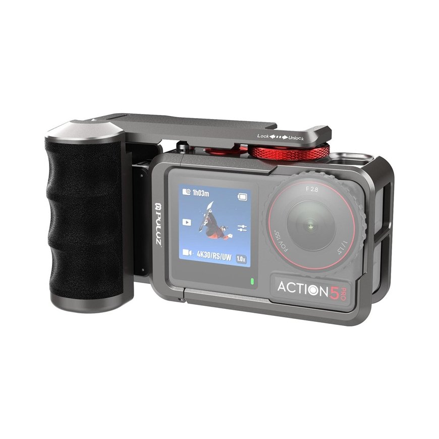 Metalinis apsauginis dėklas su Puluz rankena DJI Osmo Action 5 Pro / Action 4 / Action 3.