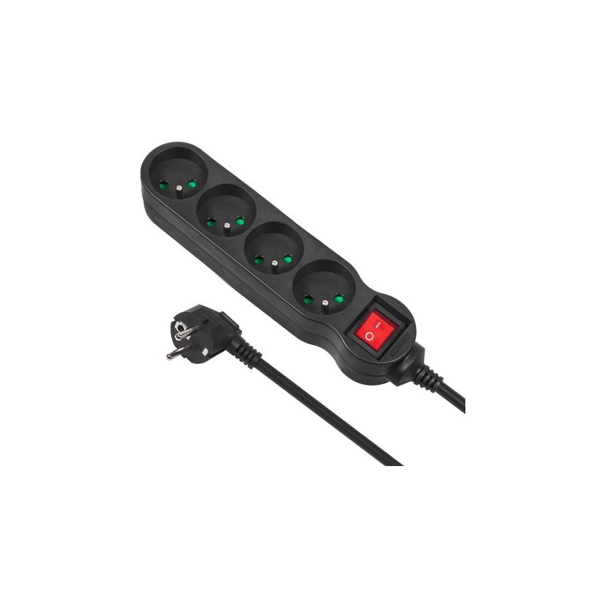 Maclean MCE181 power extension 3 m 4 AC outlet(s) Indoor Black