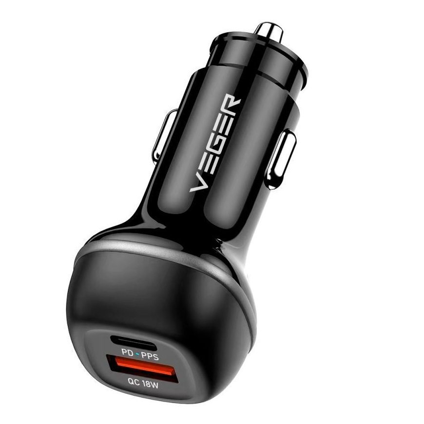 Automobiļu lādētājs VEGER USB A + USB C QC PD 51W CC62-1A1C melns