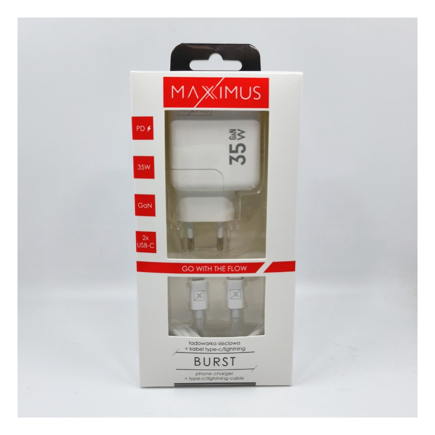 WALL CHARGER MX BURST GaN PD 35W, 2xUSB-C + C|LIGHTNING PD CABLE – 5