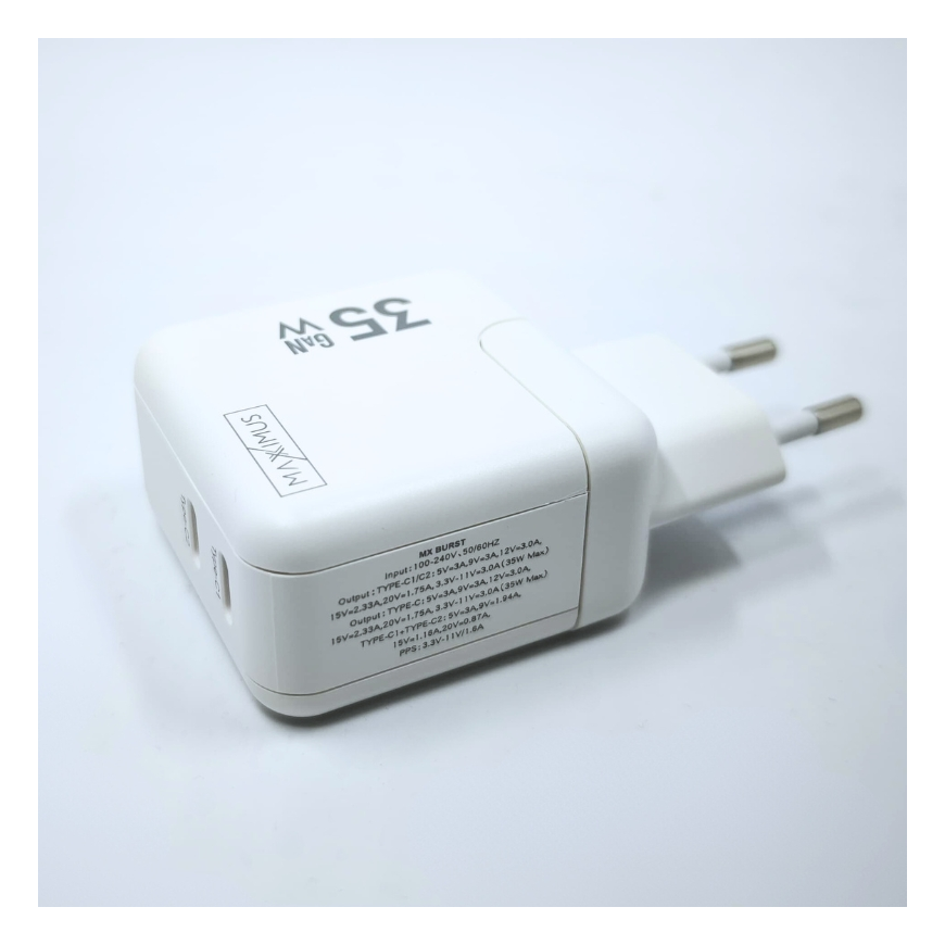 WALL CHARGER MX BURST GaN PD 35W, 2xUSB-C + C|C PD CABLE 65W WHI – 4