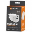 Natec Ribera USB-laturi Gan Slim USB 1X USB-A + 1X USB-C 20W