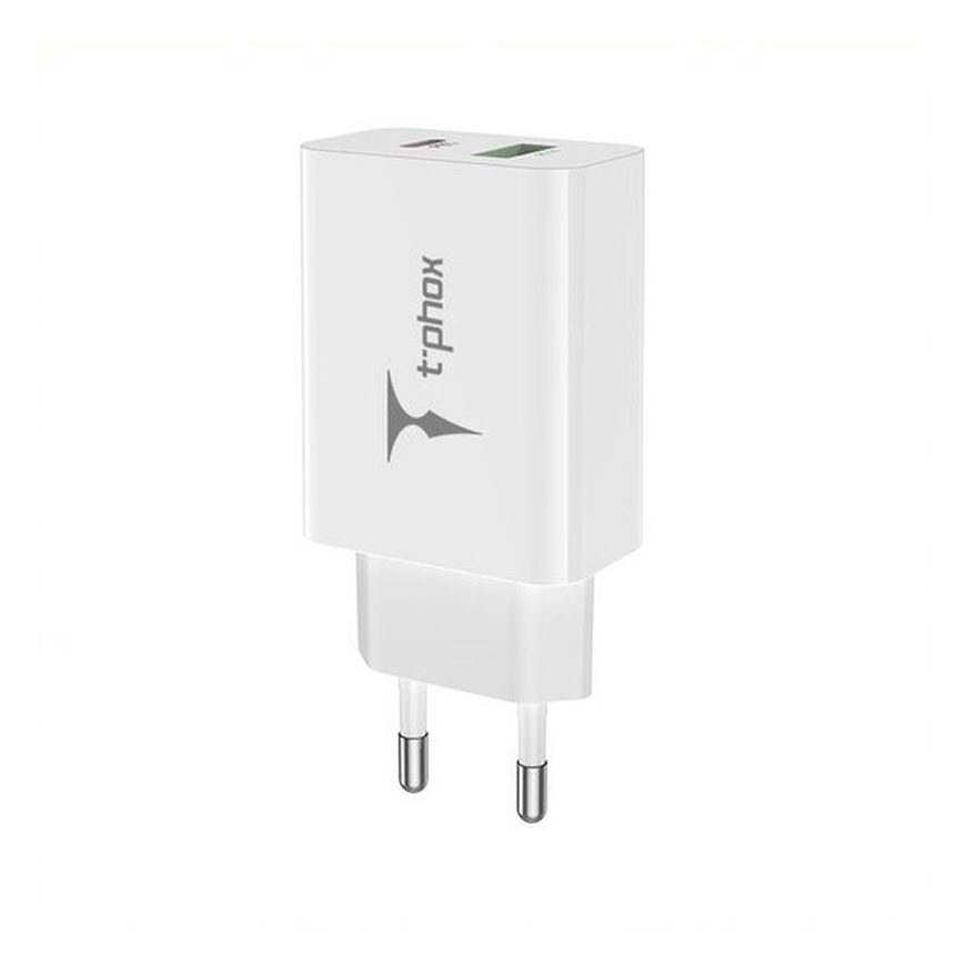 WALL CHARGER T-PHOX SPEEDY USB-C 20W + USB 18W QC 3.0 WHITE