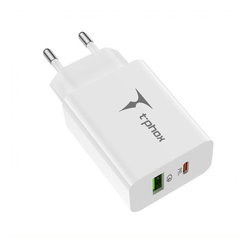 WALL CHARGER T-PHOX SPEEDY USB-C 20W + USB 18W QC 3.0 WHITE – 2