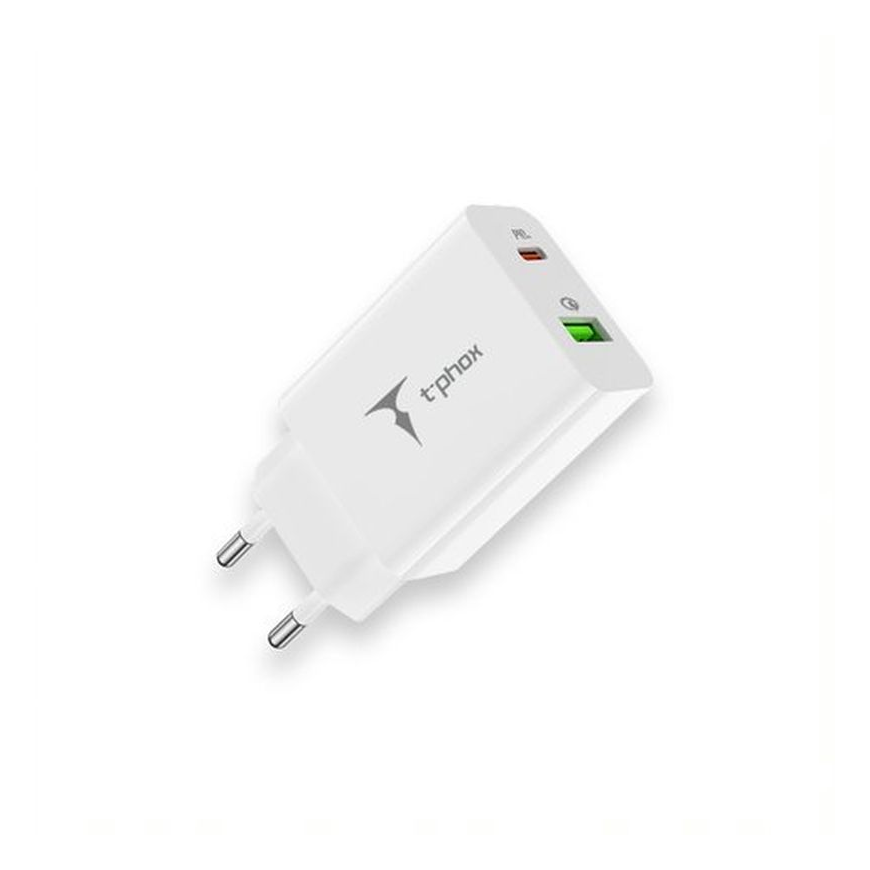 WALL CHARGER T-PHOX SPEEDY USB-C 20W + USB 18W QC 3.0 WHITE – 3