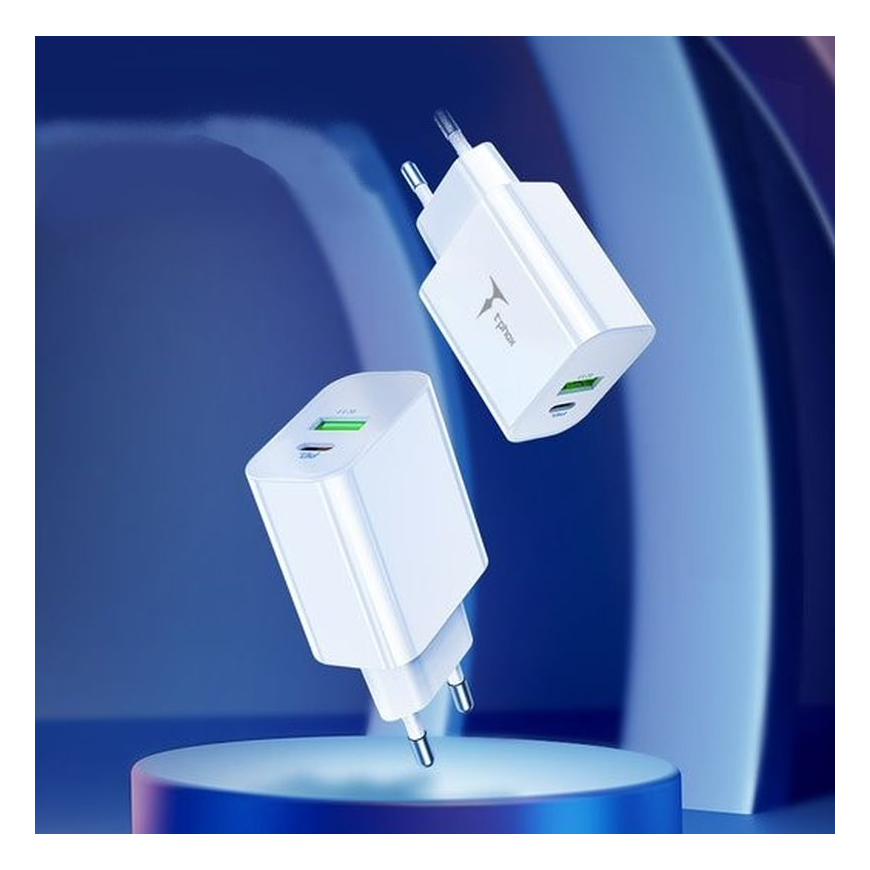 WALL CHARGER T-PHOX SPEEDY USB-C 20W + USB 18W QC 3.0 WHITE – 4