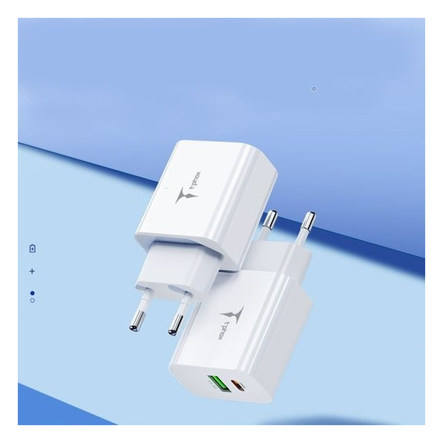 WALL CHARGER T-PHOX SPEEDY USB-C 20W + USB 18W QC 3.0 WHITE – 5
