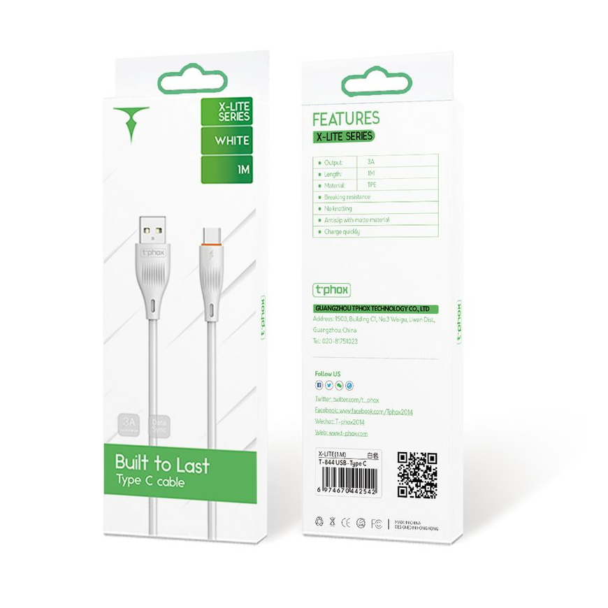 T-PHOX CABLE X-LITE TYPE-C WHITE 1M 3A – 3