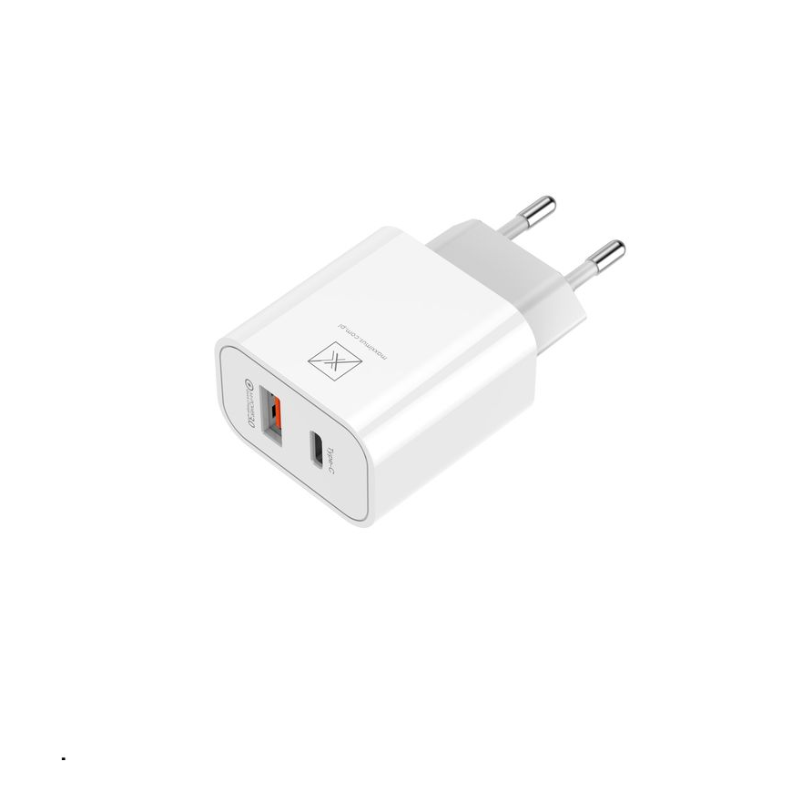 WALL CHARGER MX ALFA 20W PD+QC, USB-A+C + C|C CABLE 20W PD, WHIT