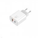 WALL CHARGER MX ALFA 20W PD+QC, USB-A+C + C|C CABLE 20W PD, WHIT