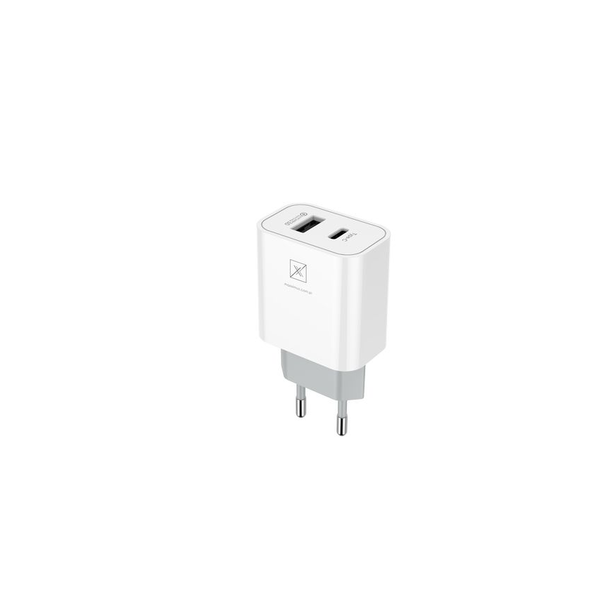 WALL CHARGER MX ALFA 20W PD+QC, USB-A+C + C|C CABLE 20W PD, WHIT – 2