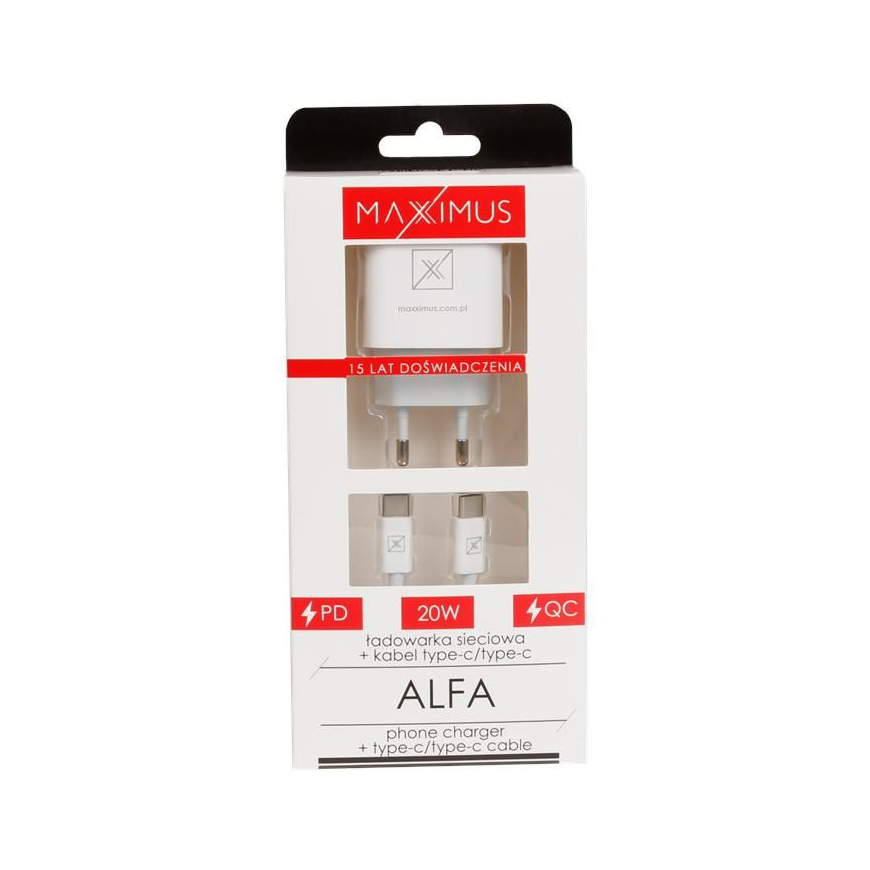 WALL CHARGER MX ALFA 20W PD+QC, USB-A+C + C|C CABLE 20W PD, WHIT – 4
