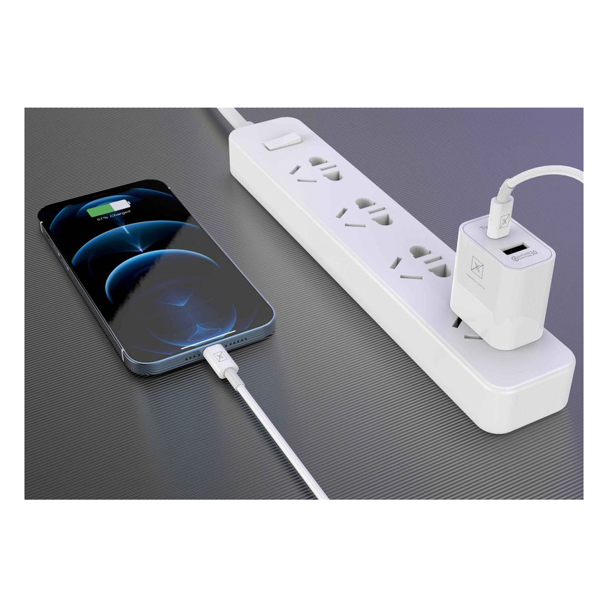 WALL CHARGER MX ALFA 20W PD+QC, USB-A+C + C|C CABLE 20W PD, WHIT – 5