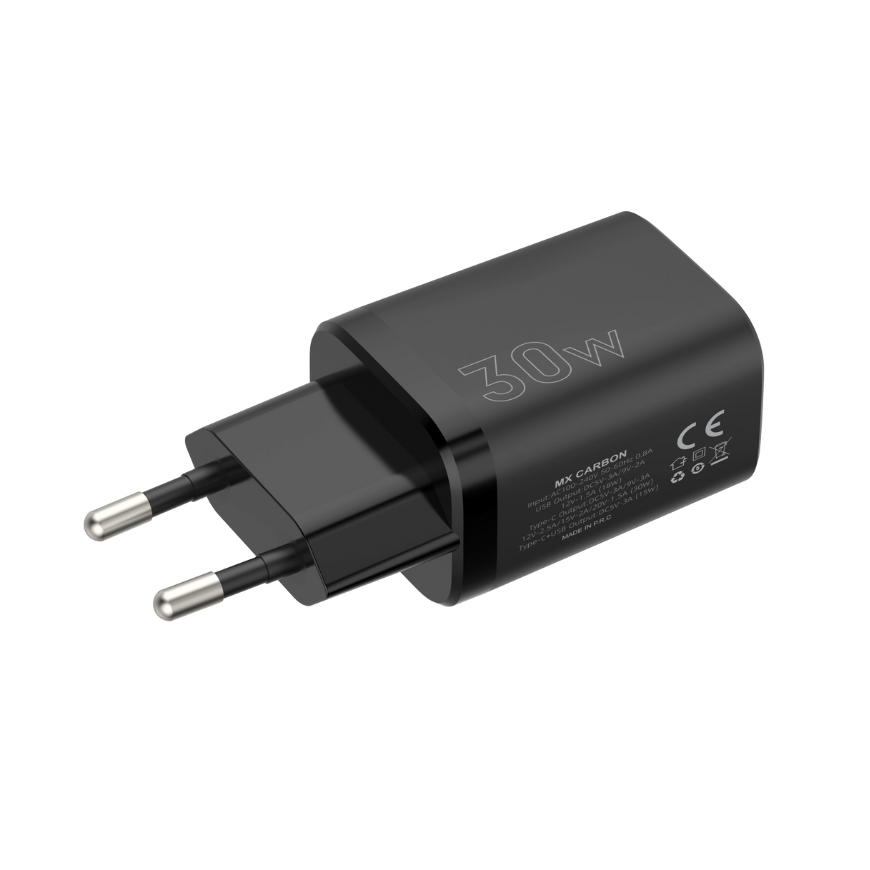 WALL CHARGER MX CARBON 30W PD+QC USB-A+C BLACK – 2