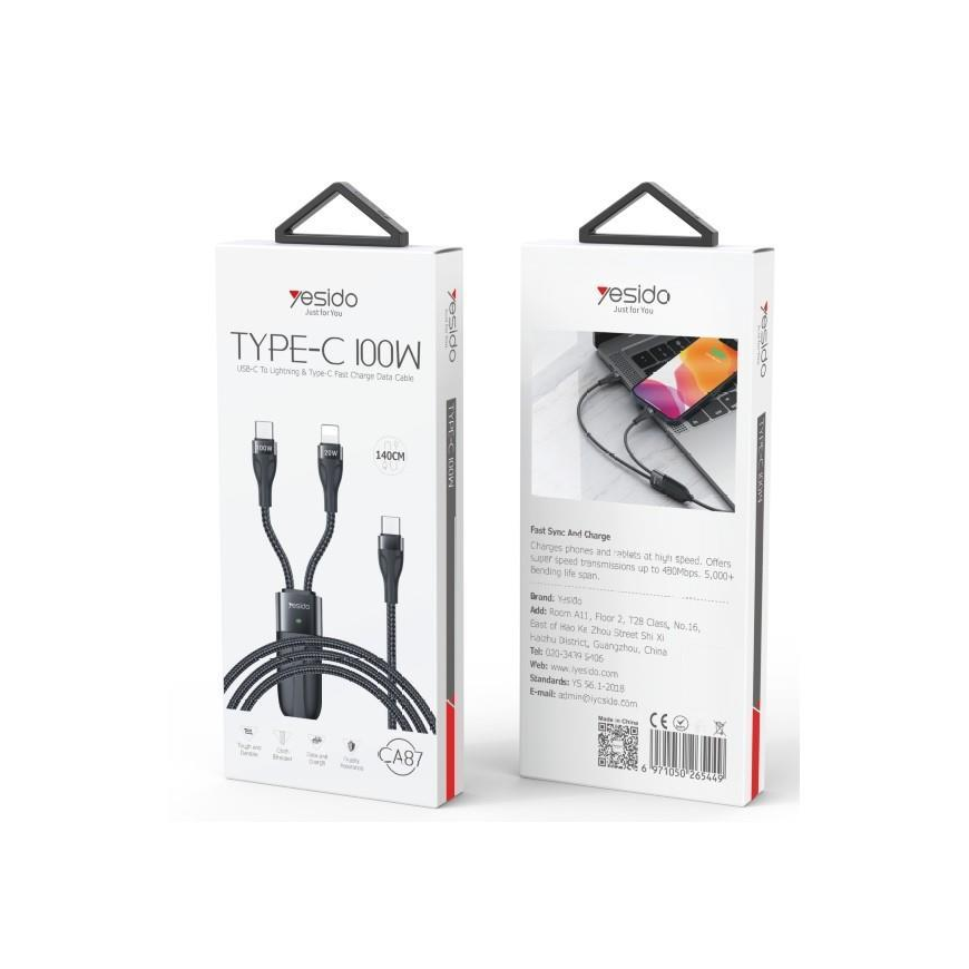 YESIDO CABLE CA87 100W TYPE-C|2IN1 1,4M 3,5A BLACK – 2