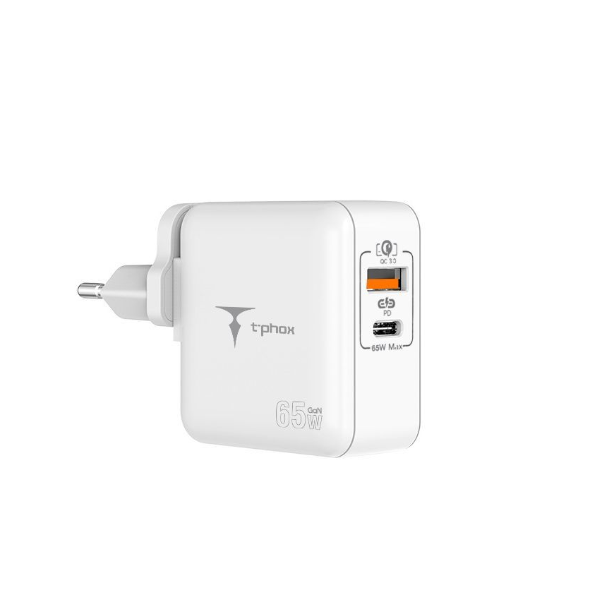 WALL CHARGER T-PHOX MEGA T-PP09 GAN PD 65W USB|USB-C WHITE