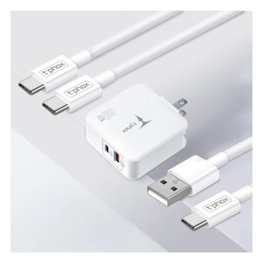 WALL CHARGER T-PHOX MEGA T-PP09 GAN PD 65W USB|USB-C WHITE – 3