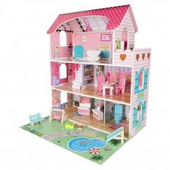 RoGer Wooden Dollhouse with LED 70cm Pink