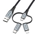 Vention CQJHF дата-кабель мобильных телефонов Серый 1 m USB A Lightning + micro-USB B + USB C