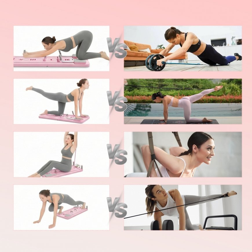 Extralink DESKA DO PILATESU RÓZOWA REFORMER DO CWICZEN BRZUCHA POMPKI – 4