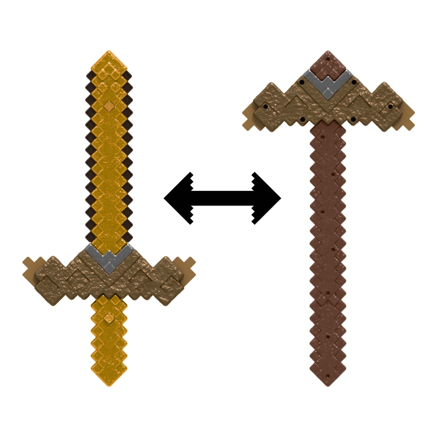 Minecraft Click & Switch Sword & Pick-Axe, Transforming Kid-Sized 2-in-1 Toy for Role-Play & Costume