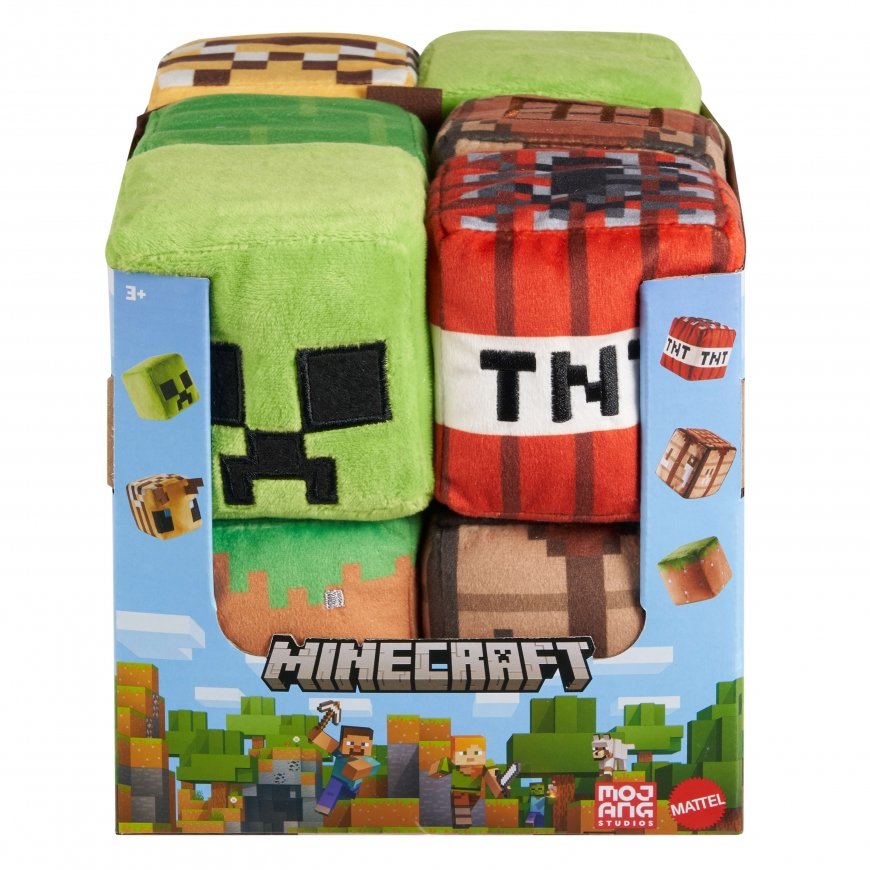 Minecraft Block Plush, Soft & Stackable Collectible Toy for Play & Display (Characters May Vary)