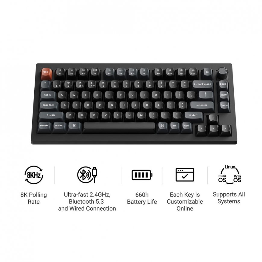 Keychron V1 Ultra 8K klaviatūra Universalus „Bluetooth“ QWERTY Juoda – 2