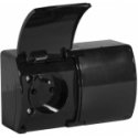 Double surface-mounted socket with grounding, with flap VIPLAST KOALA Black IP44 162-05 Double surface-mounted socket with grounding, with flap VIPLAST KOALA Black IP44 162-05