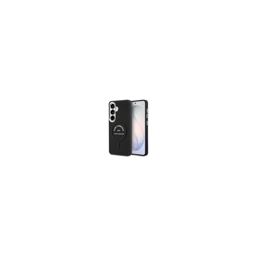 Guess FD678 įspaustas žiedo trikampio logotipas „MagSafe“ dėklas „Samsung Galaxy S26“, juodas