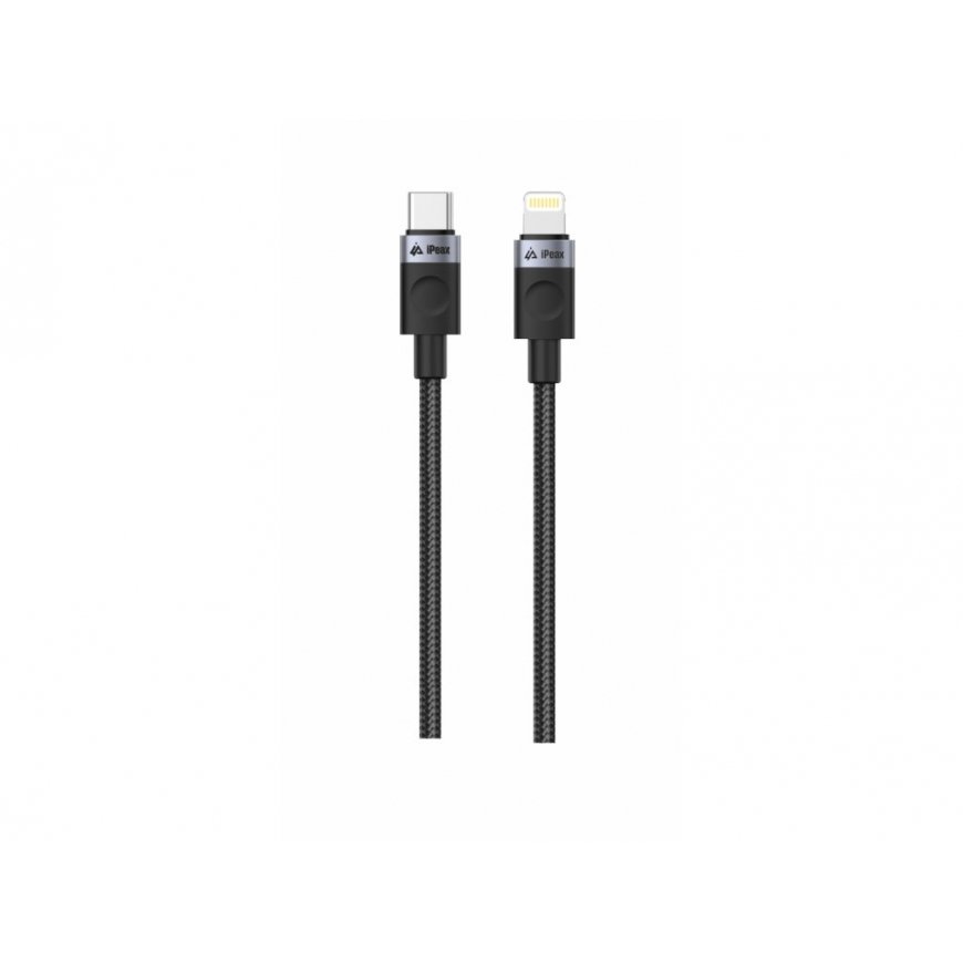 iPEAX TEXTILE CABLE USB-C / LIGHTNING 1M, USB 2.0 Black
