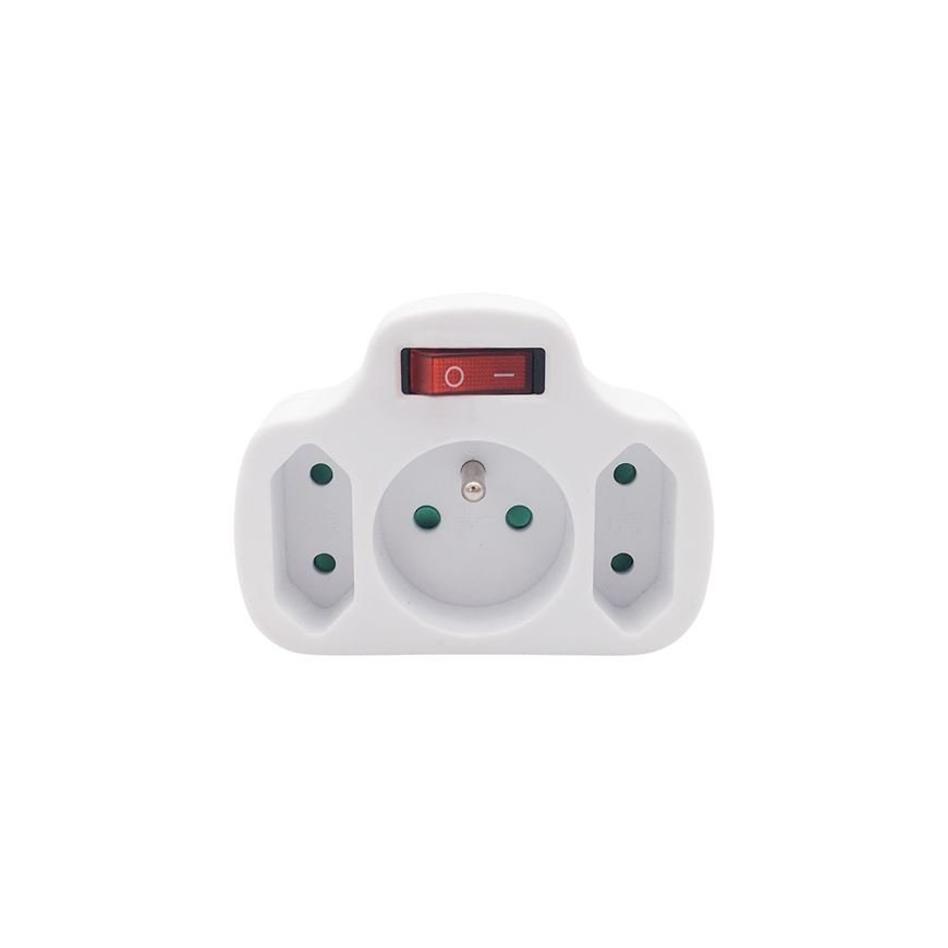 Solight socket, 1x 10A + 2x 2.5A, white, switch