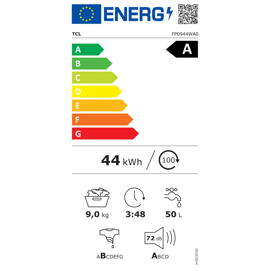 TCL Washing machine | FP0944WA0 | Energy efficiency class A |