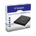 Verbatim External Slimline CD/DVD Writer optiskā iekārta (CD, DVD-RW, Blu-Ray) DVD±RW Melns Verbatim External Slimline CD/DVD Writer optiskā iekārta (CD, DVD-RW, Blu-Ray) DVD±RW Melns