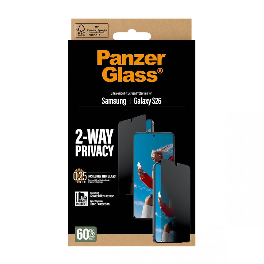 PanzerGlass ® 2-Way Privacy Screen Protector Samsung Galaxy S26 | Ultra-Wide Fit w. EasyAligner – 3
