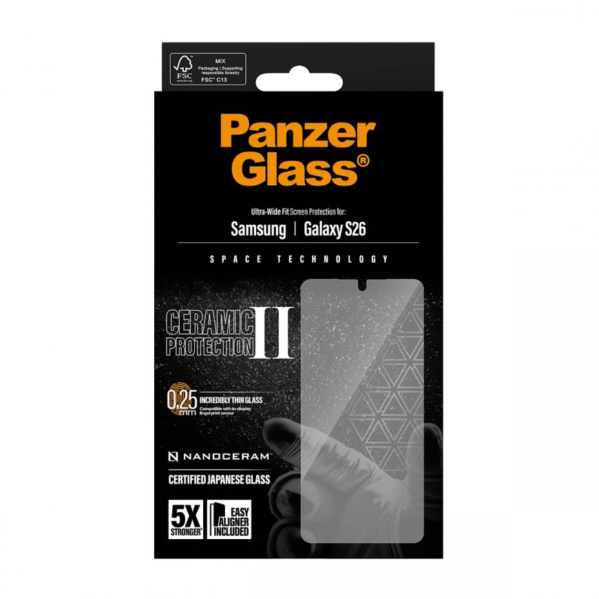 PanzerGlass ® Ceramic Screen Protector Samsung Galaxy S26 | Ultra-Wide Fit w. EasyAligner Caurspīdīg – 3