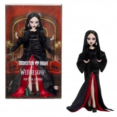 Monster High x Wednesday -keräilynukke, Morticia Addams mustassa samettileningissä