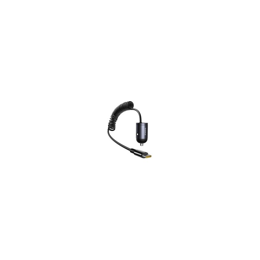 Baseus Auto laadija USB-C koos sisse ehitatud spiraalkaabli USB-C 30W - must