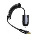 Baseus Car Charger USB-C with Built-in Spiral USB-C Cable 30W - Black