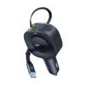 Baseus USB-C auto lādētājs ar iebūvētu spirālveida USB-C kabeli 30W - melns