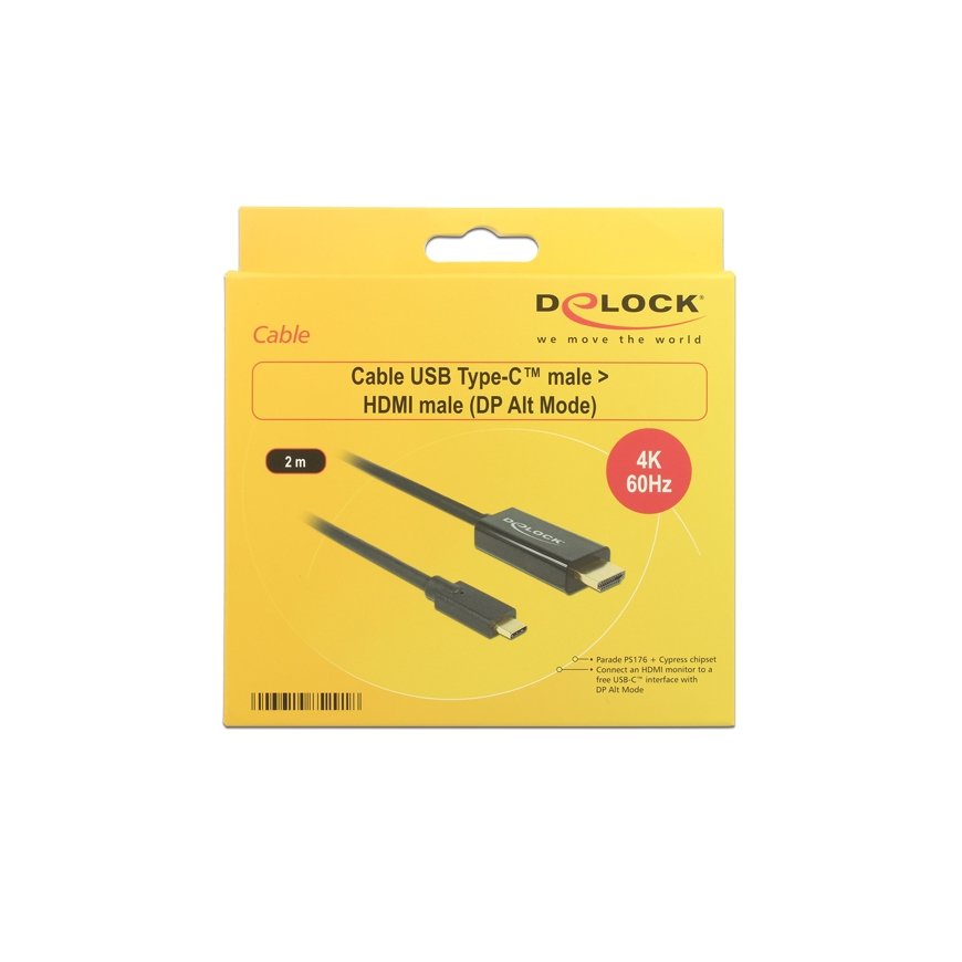 DeLOCK 85291 videokaabliadapter 2 m USB tüüp-C HDMI Must – 2