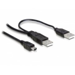 DeLOCK 2x USB2.0-A male / USB mini 5-pin USB-kaapeli 1 m USB A Mini-USB B musta